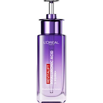 L'Oréal Paris Revitalift Hyaluronic Acid + Peptide 30ml fuktighetsgivende serum i lilla glassflaske med hvit pipette