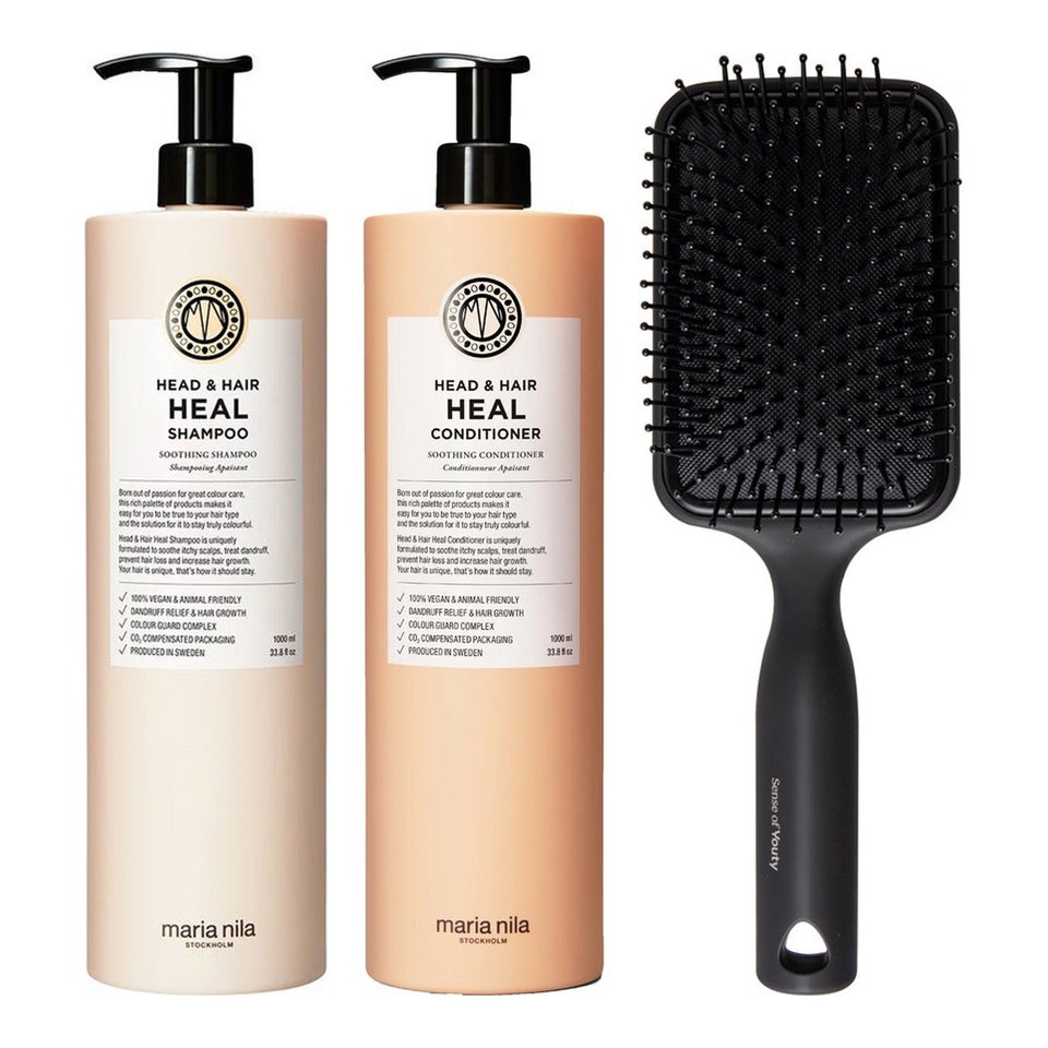 Scalp Healing Haircare Essentials Set Shampoo 1000 ml & Conditioner 1000 ml & Paddle Brush