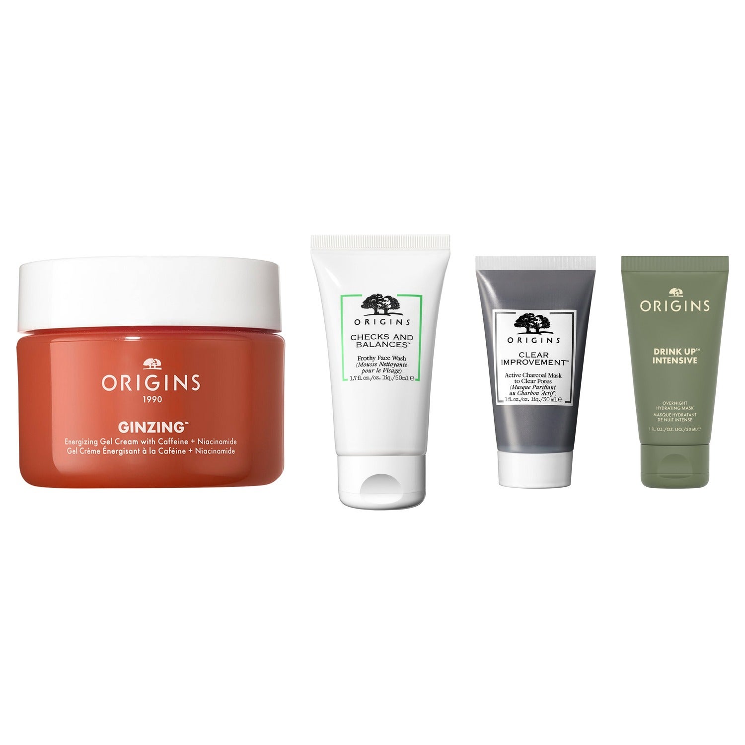 Origins Complete Skincare Essentials Set Cleanser 50ml, Gel Cream 30ml, Mask 30ml, Night Mask 30ml - 140 ml billede