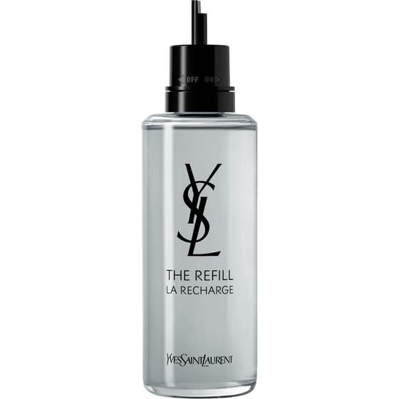 Yves Saint Laurent MYSLF Eau de Parfum 150 ml refill i gjennomsiktig glassflaske med sort tut og logo