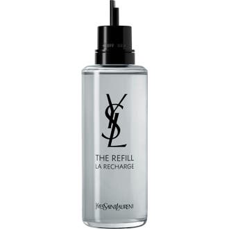 Yves Saint Laurent MYSLF Eau de Parfum 150 ml refill i gjennomsiktig glassflaske med sort tut og logo
