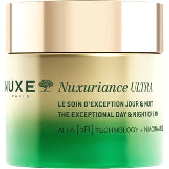 Nuxe Nuxuriance Ultra 50 ml intensiv uppstramande ansiktskräm med niacinamid i en tonad guld och grön glasburk