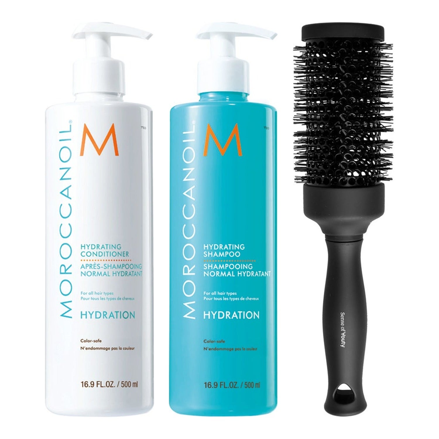 Moroccanoil Hydration Essentials With Styling Brush Shampoo 500 ml & Conditioner 500 ml & Blowout Brush