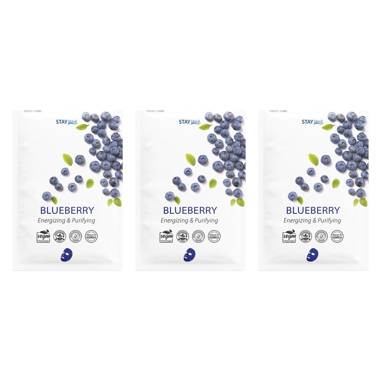 Stay Well Vegan Sheet Mask Blueberry 3pcs billede
