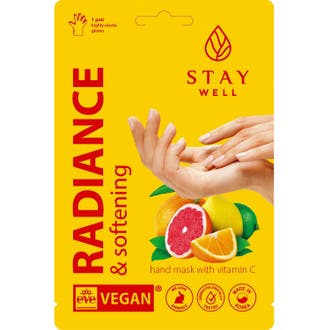 STAY Well Hand Mask Radiance & Softening 1 par mjukgörande handmask med vitamin C i rosa förpackning med citrusfrukter