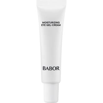 Babor Skinovage Moisturizing Eye Gel-Cream 15 ml fuktighetsgivende øyekrem i hvit tube med blå tekst og hvit kork.