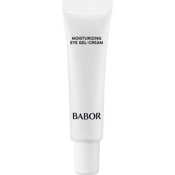Babor Skinovage Moisturizing Eye Gel-Cream 15 ml kosteuttava silmänympärysvoide valkoisessa kapeassa tuubissa.