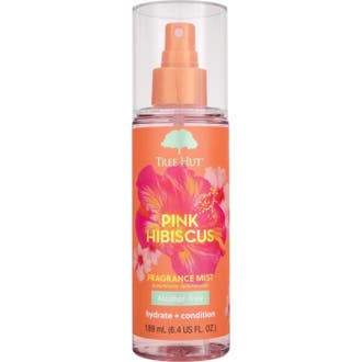 Tree Hut Fragrance Mist Pink Hibiscus 177 ml återfuktande body mist i orange flaska med rosa hibiskusmotiv