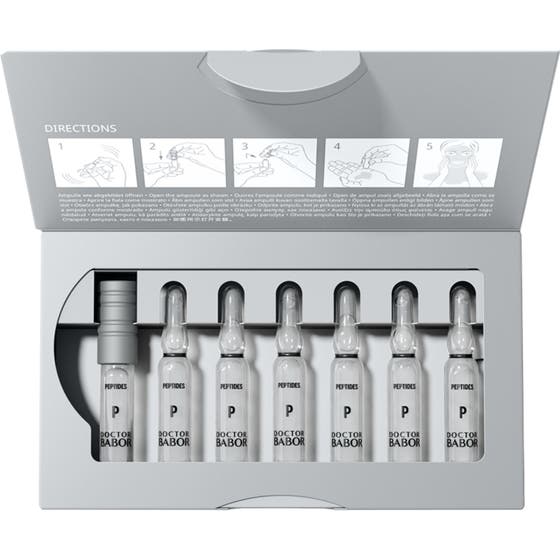 Babor DOC Rejuvenation Ampoule Serum 14 ml fornyende peptider i åben sølvboks med syv glasampuller og vejledning.
