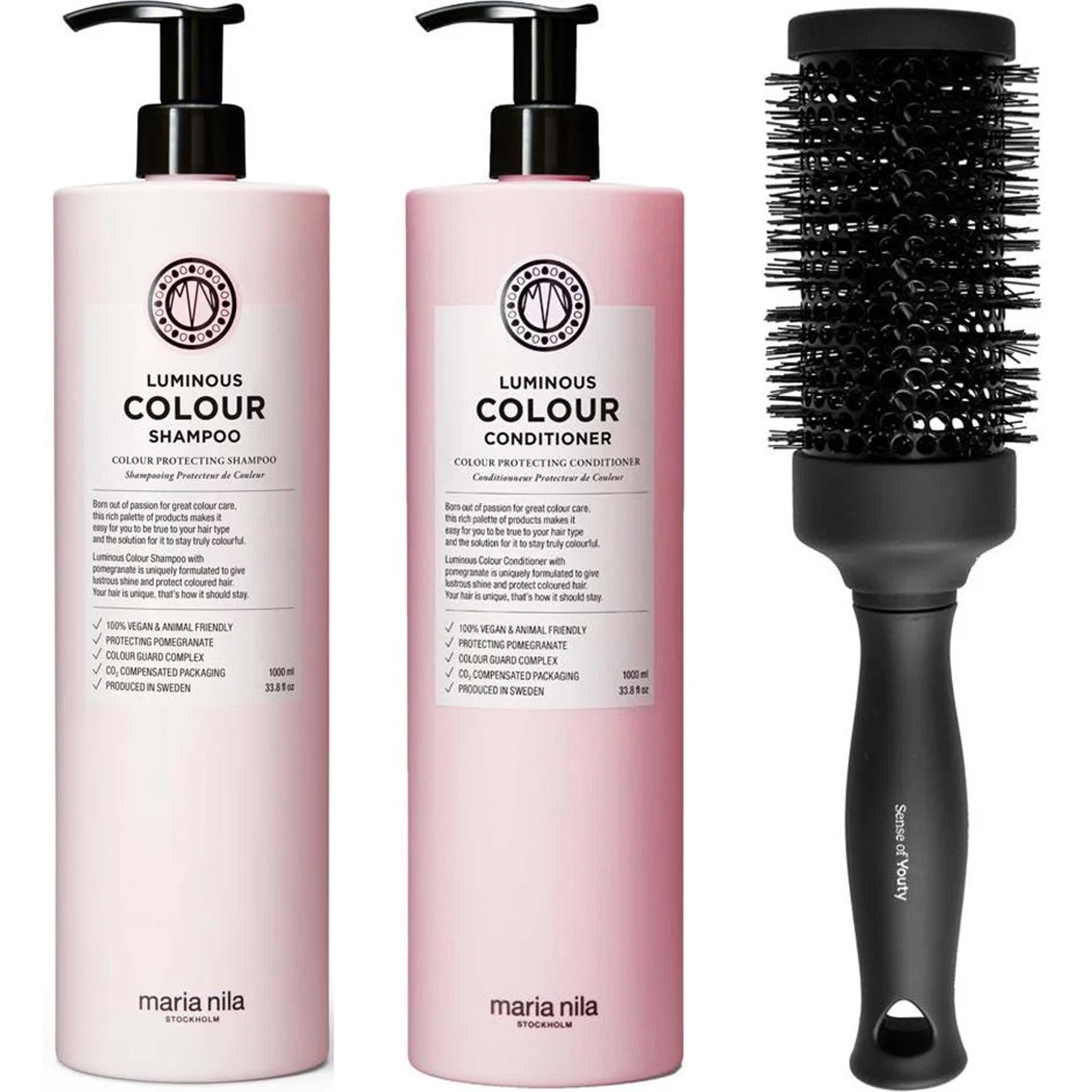 Maria Nila Luminous Color Set Shampoo 1000ml, Conditioner 1000ml & Blowout Brush - 2000 ml