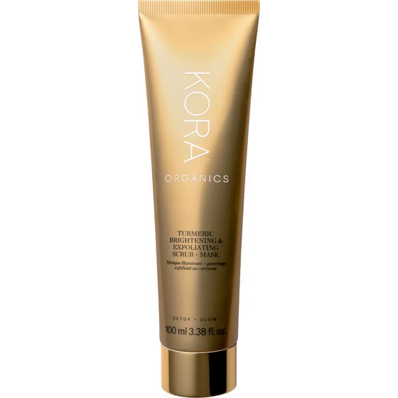 KORA Organics Turmeric Brightening & Exfoliating Mask 100 ml i guldfärgad tub ger huden lyster.