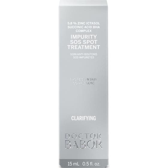 Doctor Babor Impurity SOS Spot Treatment 15 ml spot treatment med BHA syra i en silvergrå ytterkartong