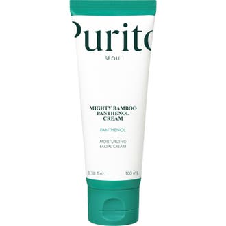 Purito Seoul Mighty Bamboo Panthenol Cream 100 ml fuktighetskrem som styrker hudbarrieren i hvit tube med grønn kork.