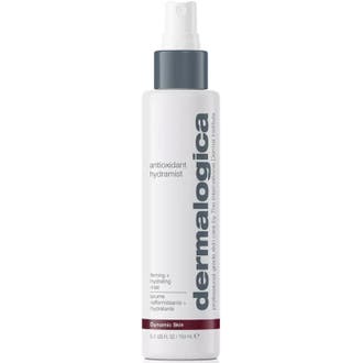 Dermalogica Antioxidant Hydramist 150 ml opstrammende toner i hvid sprayflaske med sølvdetaljer og lilla bånd