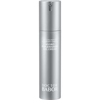 Doctor Babor Hydro Replenishing Gel Cream 50 ml kosteuttava geelivoide hopeisessa mattapintaisessa pumppupullossa.
