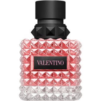 Valentino Born in Roma Donna 50 ml blommig italiensk parfym i glasflaska med nitar, rosa vätska och svart kork