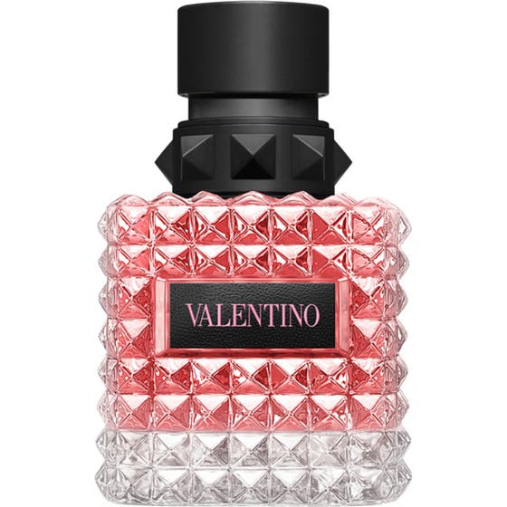 Valentino Born in Roma Donna 50 ml blommig italiensk parfym i glasflaska med nitar, rosa vätska och svart kork