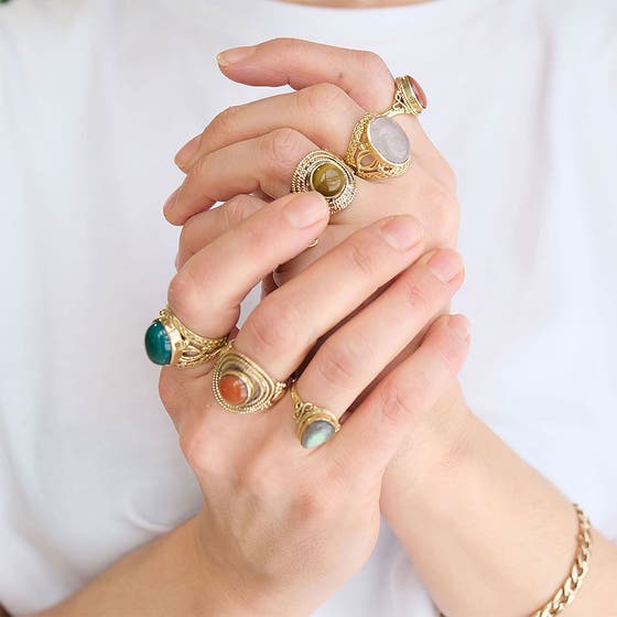 Bohemian Ring Big Brass Rosenquarts