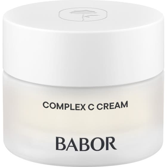 Babor Complex C Cream vitamin C ansiktskrem som gir glød i en frostet glasskrukke med hvitt lokk