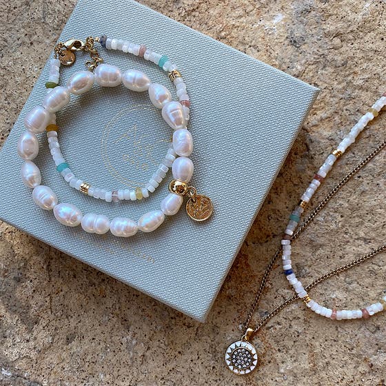 White Party Necklace Gold White Enamel