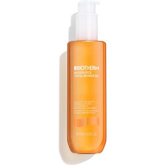 Biotherm Biosource Total Renew Oil 200 ml rensende ansiktsolje fjerner sminke i en klar flaske med hvit pumpe