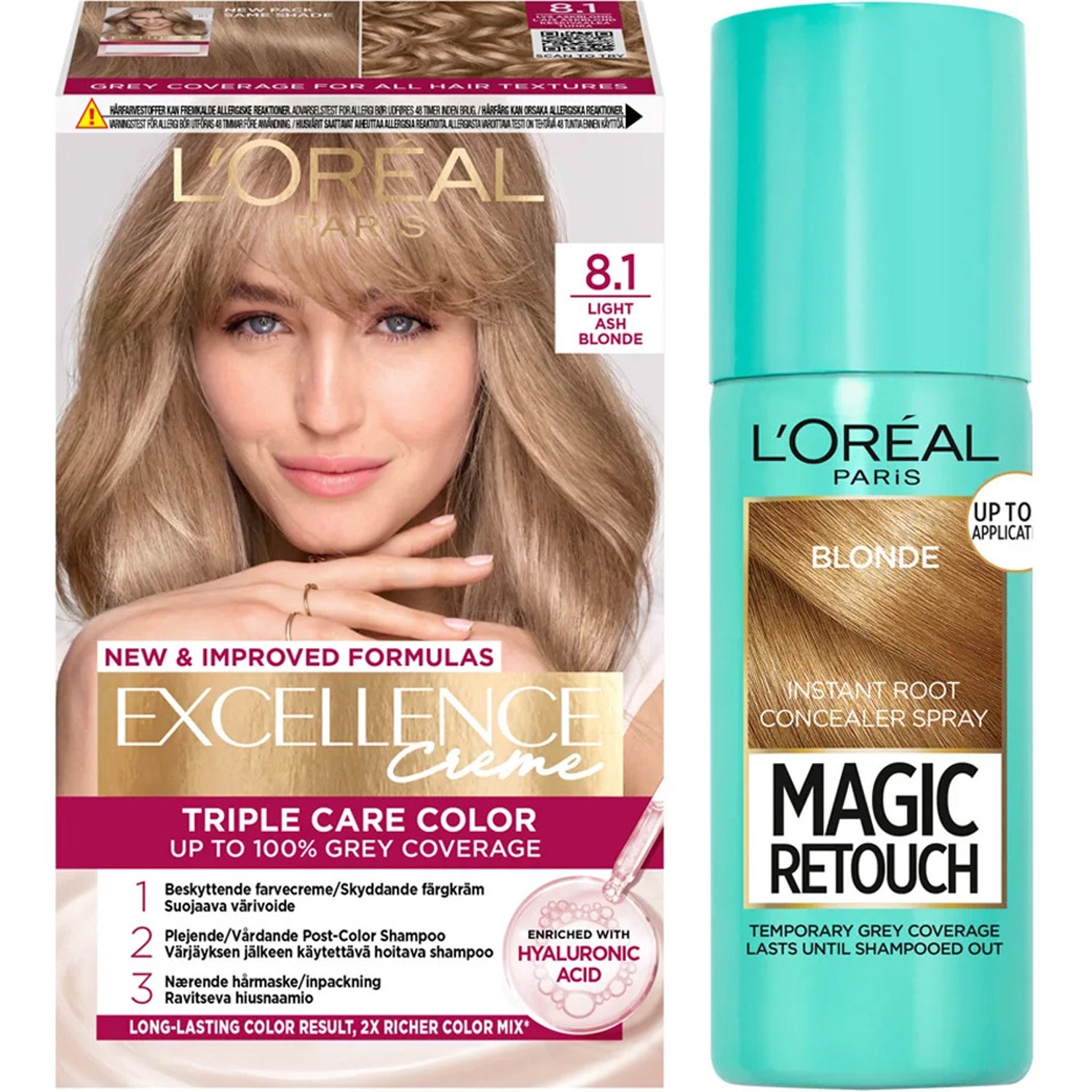 LOréal Paris Excellence 8.1 Light Ash Blonde + Magic Retouch Roots 5 Blonde hårfärg dam