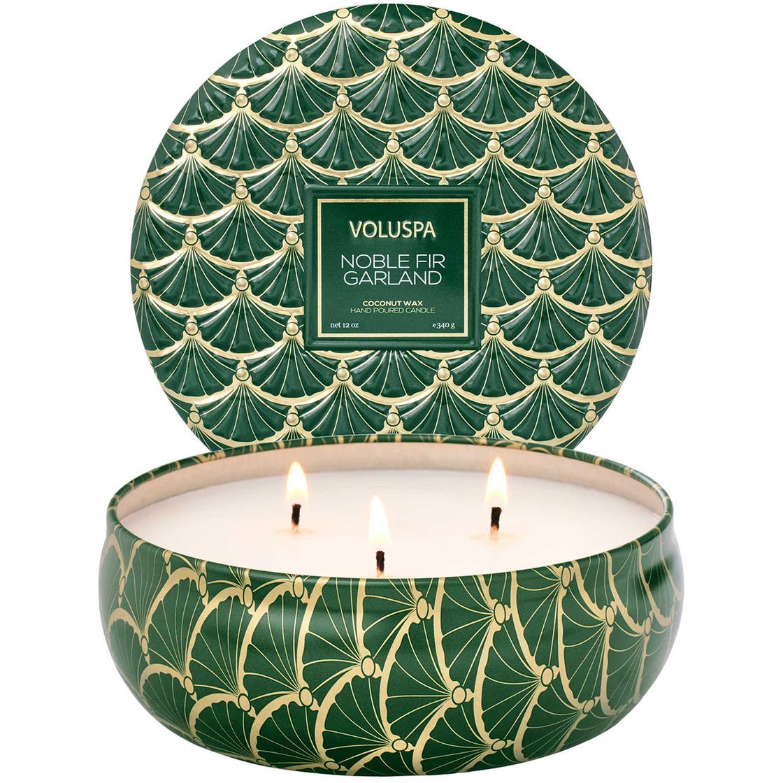 Voluspa 3-Wick Tin Candle Noble Fir Garland 340 g | NordicFeel