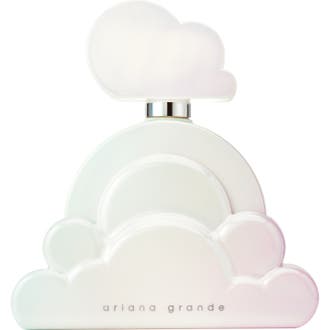Ariana Grande Cloud Aurora Eau de Parfum 100 ml med perlemorsfarvet skyformet flakon og pastelnuancer