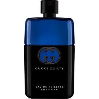 Gucci Guilty Intense Pour Homme Eau de Toilette 90 ml herreparfyme i mørkeblå og svart flaske med logo
