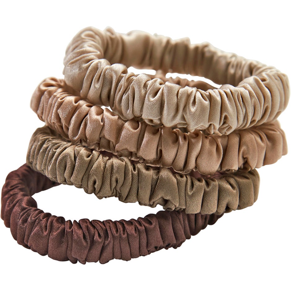 Mulberry Silk Skinny Scrunchies White/Cream White/Beige/Light Brown 4 pcs