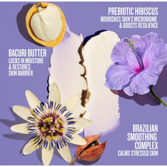 Sol de Janeiro Delicia Drench Body Butter 75 ml fuktbevarande hudbarriär kräm illustrerad i lila och gult.