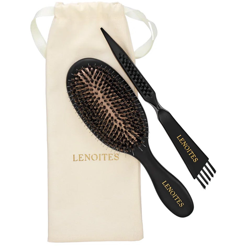 Wild Boar Hair Brush with Cleaning Tool Black 1 pcs