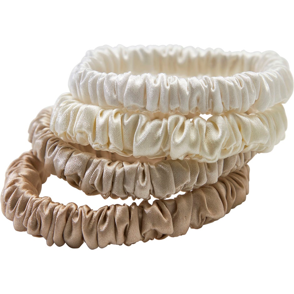 Mulberry Silk Skinny Scrunchies White/Cream White/Beige/Light Brown 4 pcs