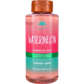 Tree Hut Watermelon Foaming Gel Wash 532 ml fugtgivende vaskegel med niacinamid i flaske med pink og grøn gradient.