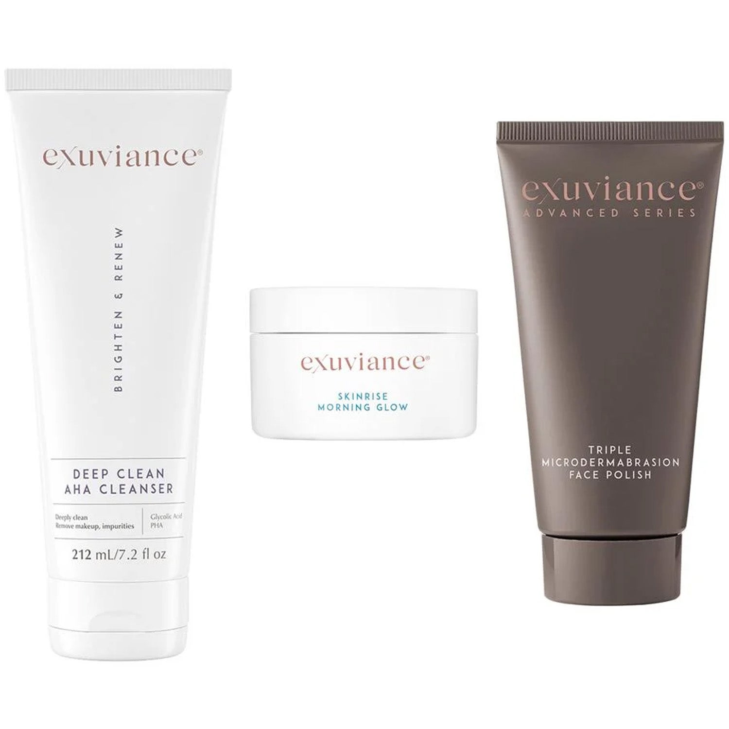 Exuviance Glow Kit Deep Clean AHA Cleanser, Triple Microdermabrasion Face Polish, SkinRise