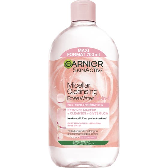 Garnier SkinActive Micellar Cleansing Rose Water 700 ml lystergivande rosvatten 3-i-1 i stor plastflaska