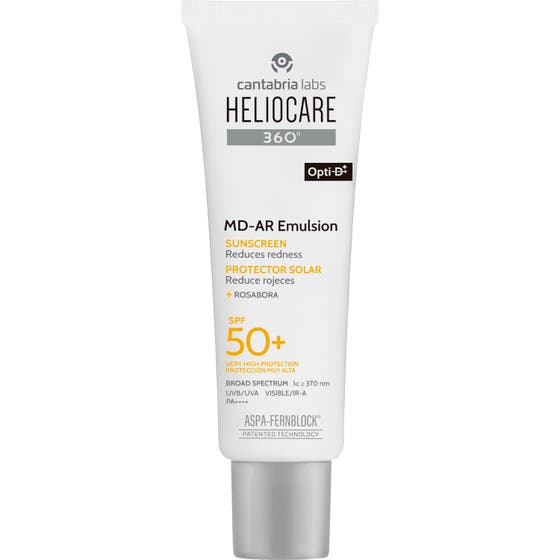 Heliocare 360 MD A-R Emulsion 50 ml anti-rodnad solkräm spf50 i vit tub som dämpar känslig hud och rodnad.