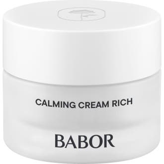 Babor Skinovage Calming Cream Rich beroligende ansigtscreme der skaber ro i frostet glaskrukke med hvidt låg
