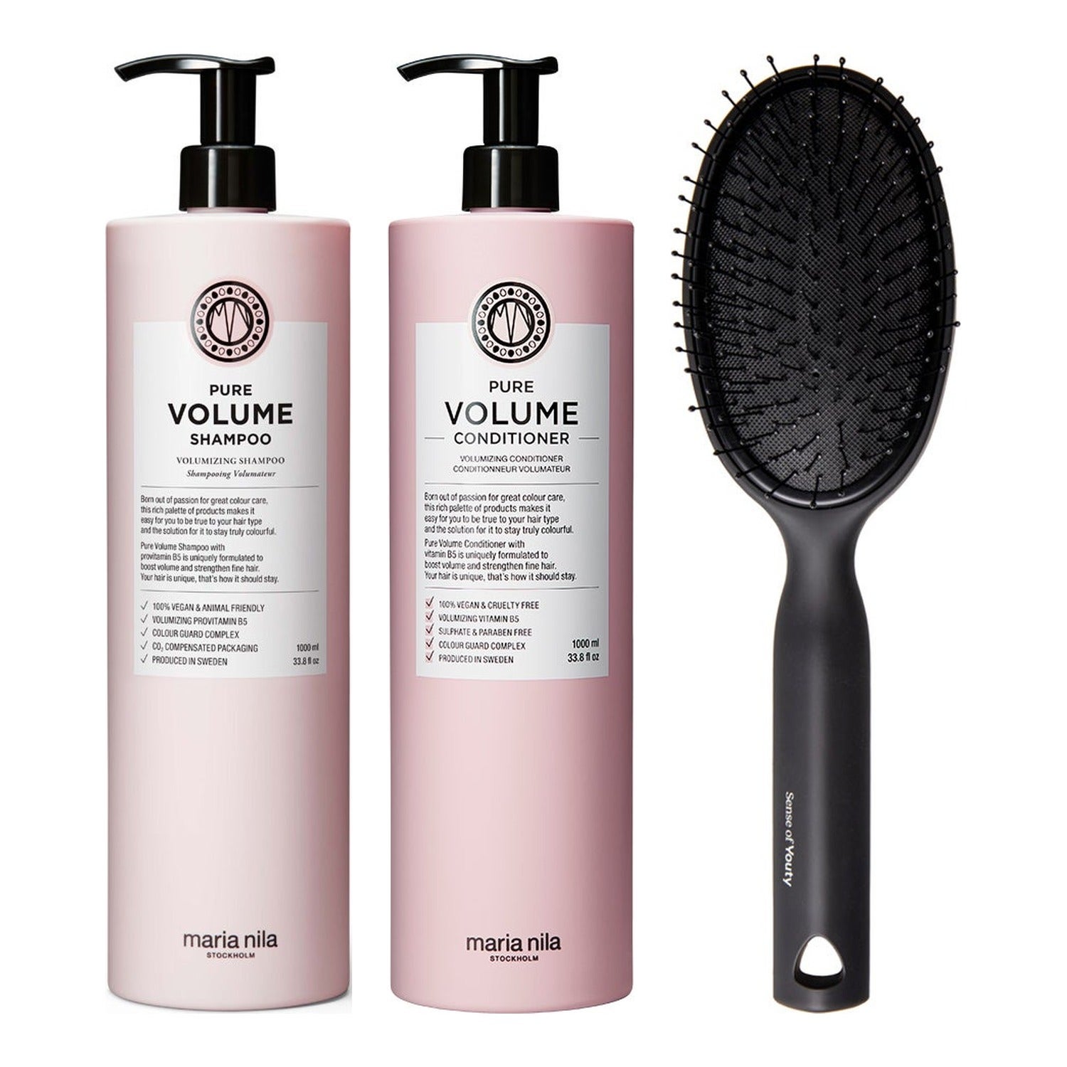 Maria Nila Volume Haircare Essentials Set Shampoo 1000 ml & Conditioner 1000 ml & Brush billede