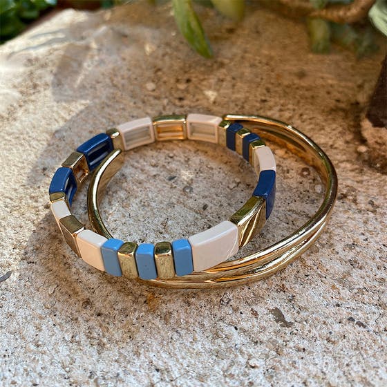 Enamel Tiles Bracelet Blue/White