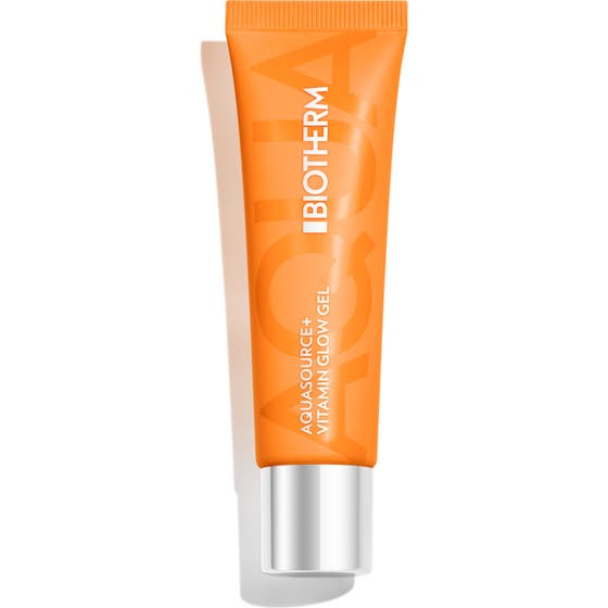 Biotherm Aquasource Vitamin Glow Gel fugtgivende ansigtsgel i en klar orange tube med et skinnende sølvlåg