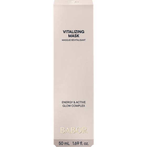 Babor Vitalizing Mask 50 ml vitaliserende ansiktsmaske for gusten hud i hvit eske med gulldetaljer.