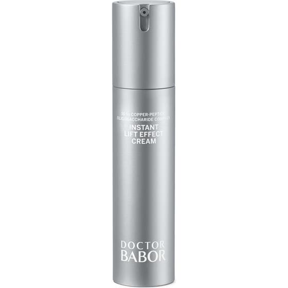 Doctor Babor Instant Lift Effect Cream oppstrammende ansiktskrem i en matt sølvfarget sylindrisk beholder med pumpe