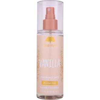 Tree Hut Vanilla Fragrance Mist 177 ml fuktighetsgivende kroppsspray i klar flaske med beige etikett og spraypumpe