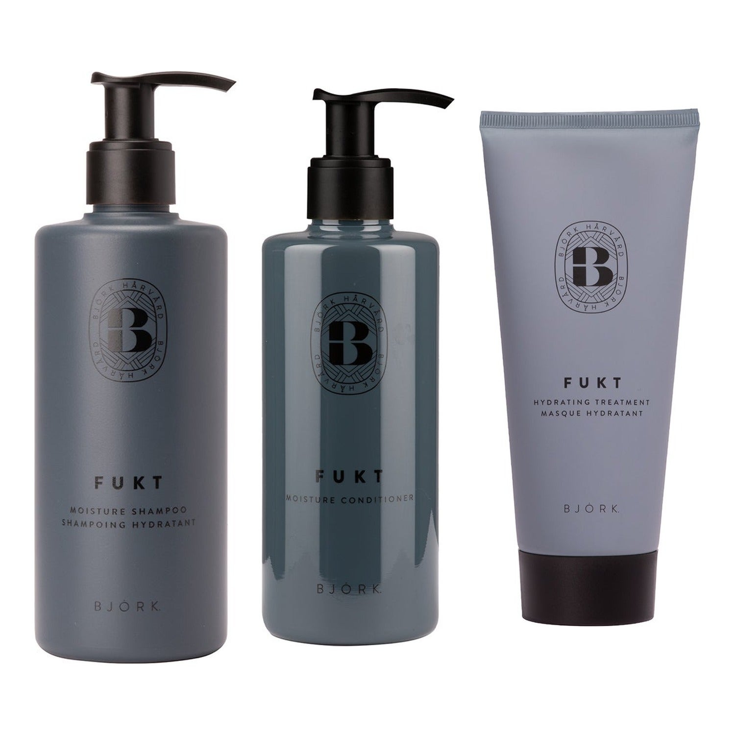 Björk FUKT Trio Shampoo 300 ml & Conditioner 250 ml & Treatment 200 ml - 750 ml