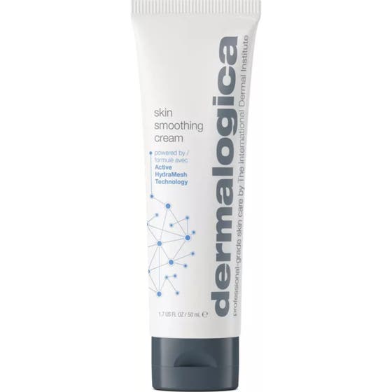 Dermalogica Skin Smoothing Cream 50 ml fuktighetsgivende ansiktskrem i hvit tube med grått lokk og blått molekylmønster