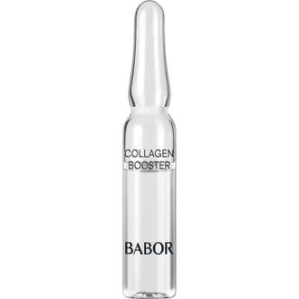 Babor Collagen Booster 2 ml opstrammende serum i en enkelt klar glasampul med sort tekst og gennemsigtig væske.