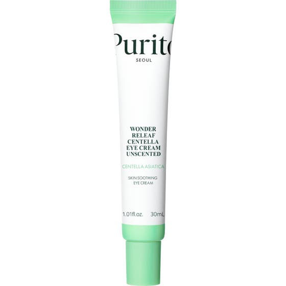 Purito Wonder Releaf Centella Eye Cream 30 ml beroligende øyekrem i hvit tube med grønn kork.