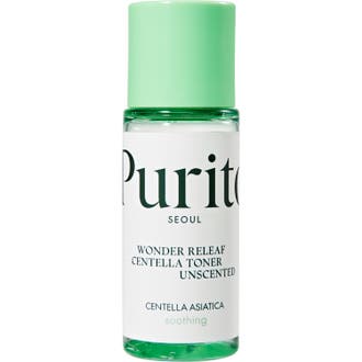 Purito Seoul Wonder Releaf Centella Toner Unscented 200ml beroligende toner i klar plastflaske med lysegrønn kork