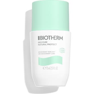 Biotherm Deo Pure Natural Protect 75ml roll-on deodorant som beskytter i 24 timer i hvit flaske med lysegrønn kork.